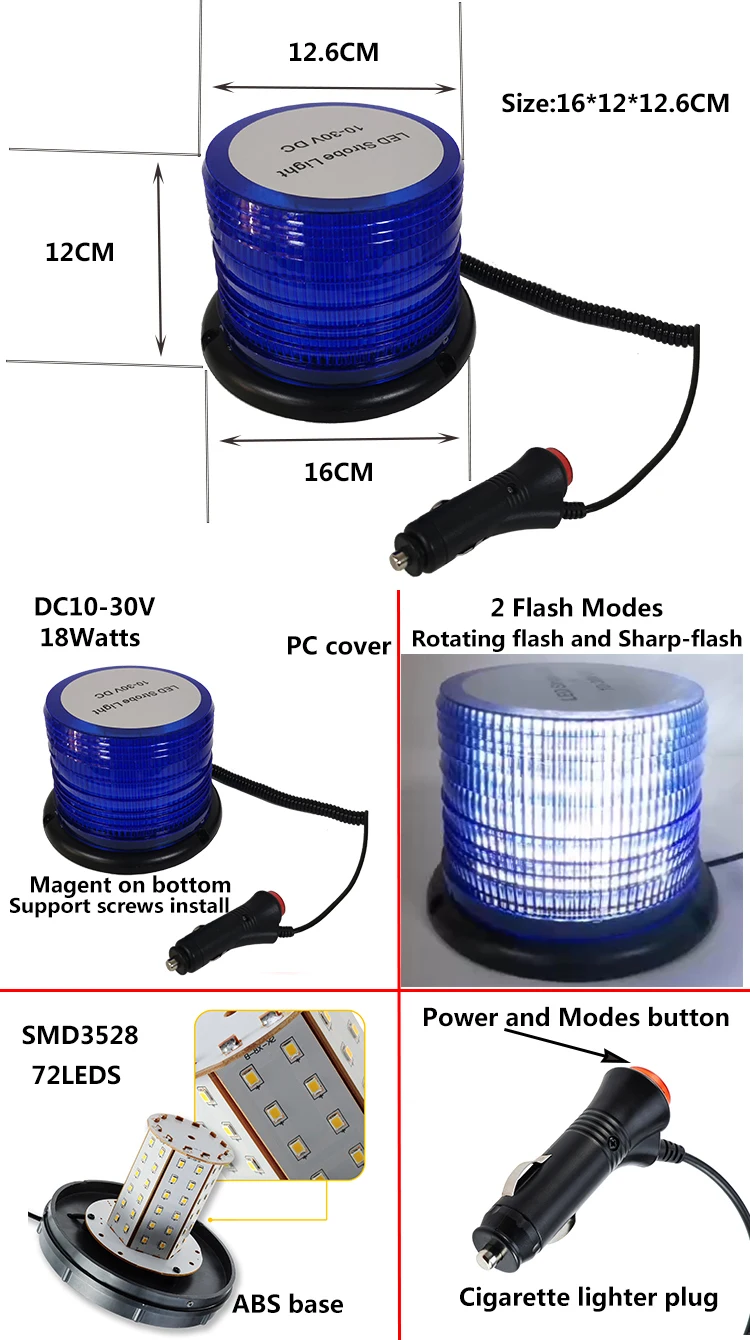 12v rotante blu led lampeggiante luce di avvertimento