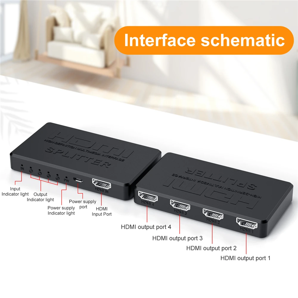 4K HDMI Splitter 1 in 4 Out Mini Ultra-thin HDMI Splitter 1X4 4 Port ...