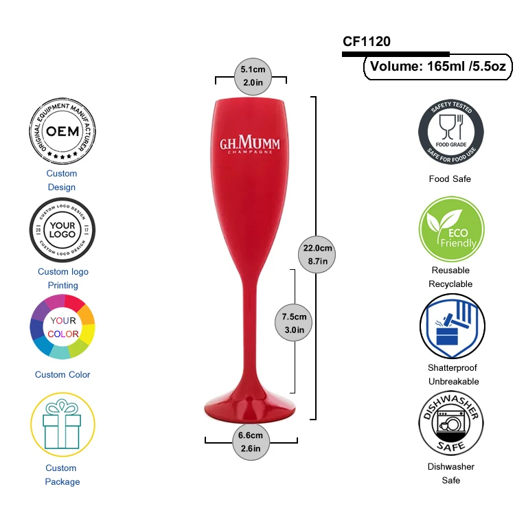 Oem Odm Custom Logo Available Plastic Champagne Glass Party Wedding Food Grade Acrylic Wine