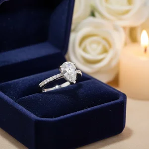 Plated Platinum Brilliant S925 Sterling Silver Rings Luxury Pear Moissanite Rings for Women Wedding Classic Fine Custom Jewelry
