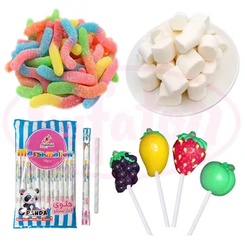 Factory directly sale fruit flavored hard jelly marshmallow lollipop gummy candy for boys and girls