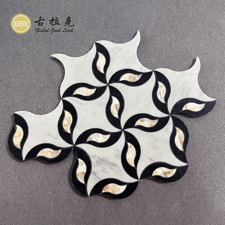 Premium Flower Shape Marble Mosaic Tile Nature Stone Mix Shell Mosaic for Bathroom Shower Wall Decor