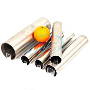 Stainless steel 300 series slot U groove channel round pipe /tube with satin finish for glass balustrade system