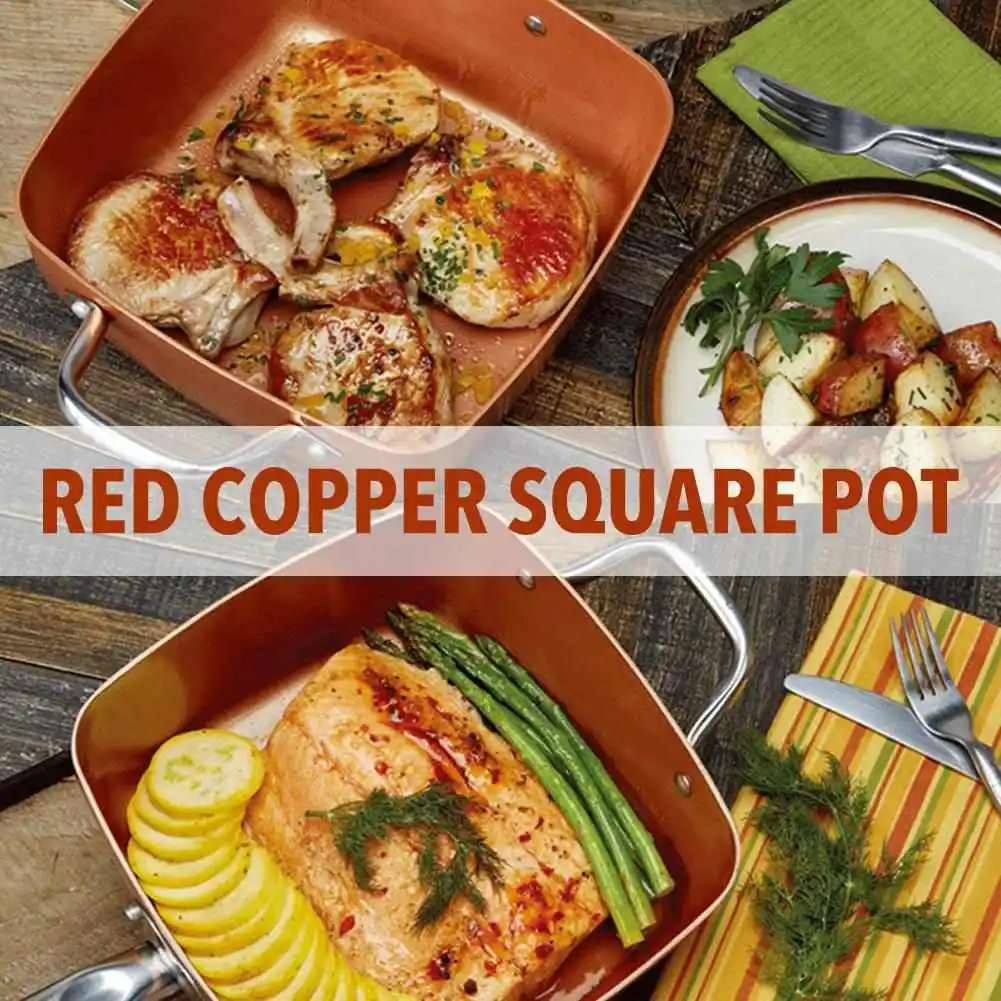 You can fry, bake, steam any meal with the non-stick Red Copper Square Pan  