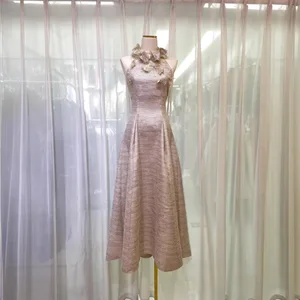 Factory Wholesale Spring Autumn Midi Dress Women New Sleeveless Slimming Elegant Bow 3D A-Line Backless Party Dress for Women