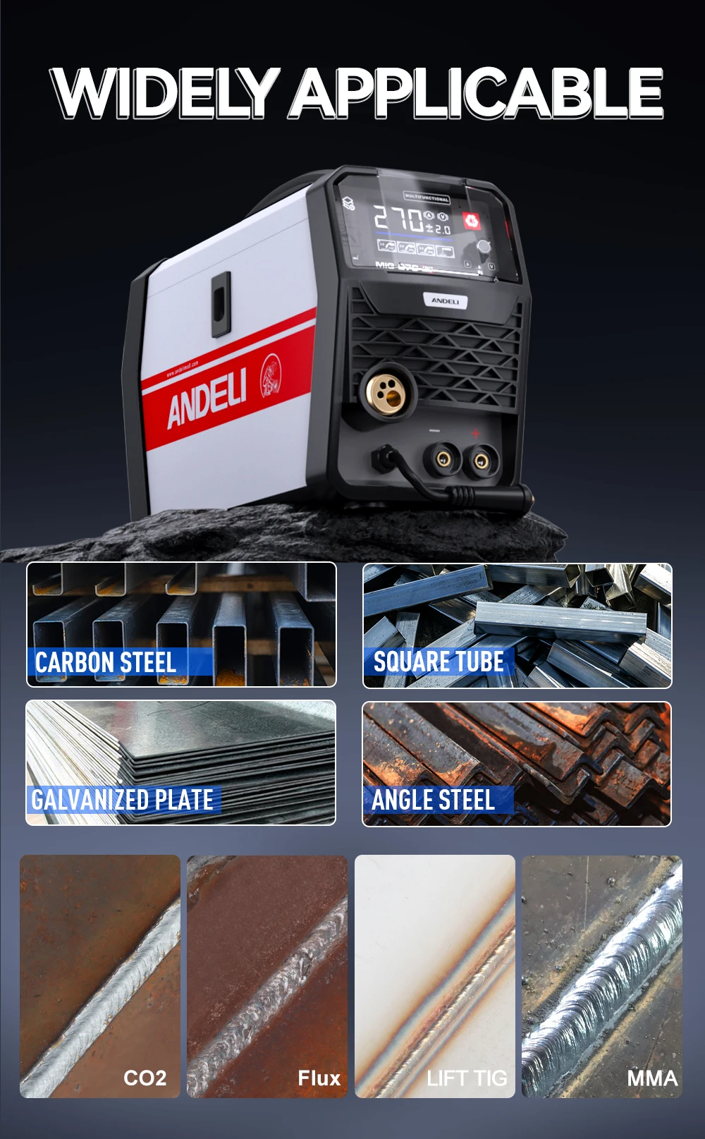 Andeli 2023 New Arrival Mig-270 4 In 1 110v 220v Multi Process Synergic ...