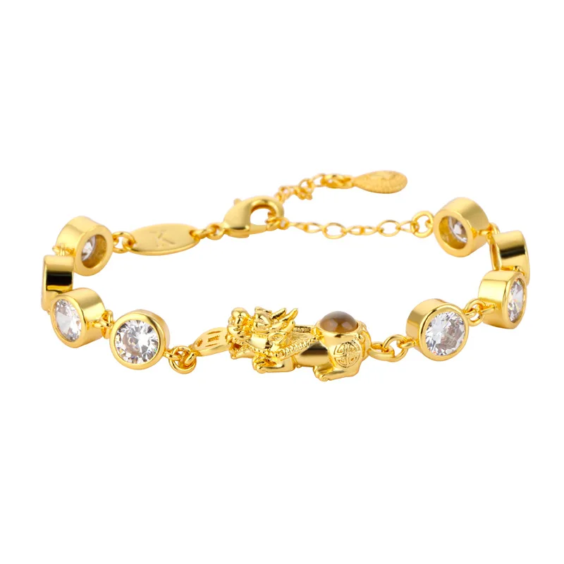 24k gold plated bracelet with clover charm