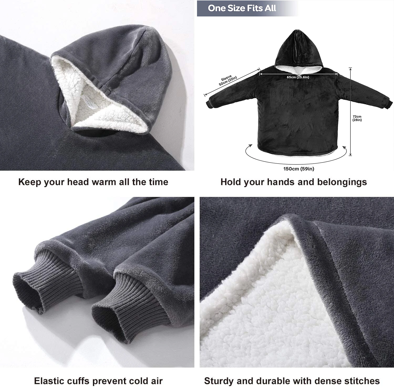 High Quality Warm Luxury Wearable Oversized Hooded Blanket With Sleeves ...