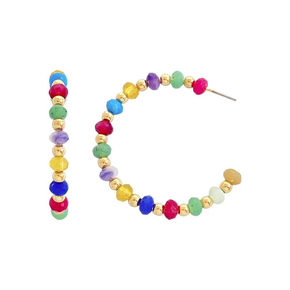 2026 Hot Sales Factory Wholesale Women Classic Geometric Colorful Ball Acrylic Cc Hoop Gold Plated Stud Earrings