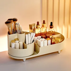 High-End Cosmetics Storage Box Large Desktop Rotating Pen Holder Makeup Brushes Lipsticks Powder Puffs Made Plastic