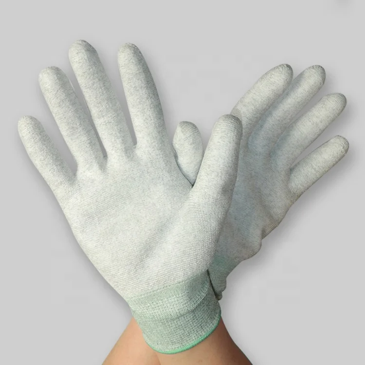 ESD Polyester Fabric Anti Static PU Palm Coating Palm Fit Gloves Carbon Gloves