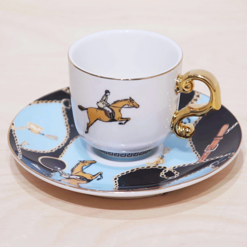 European Luxury Ceramic Coffee Cup Saucer Set Modern Design Eco-Friendly Safe Dishwasher Novelty Drinks Tea Foreign Trade Gift