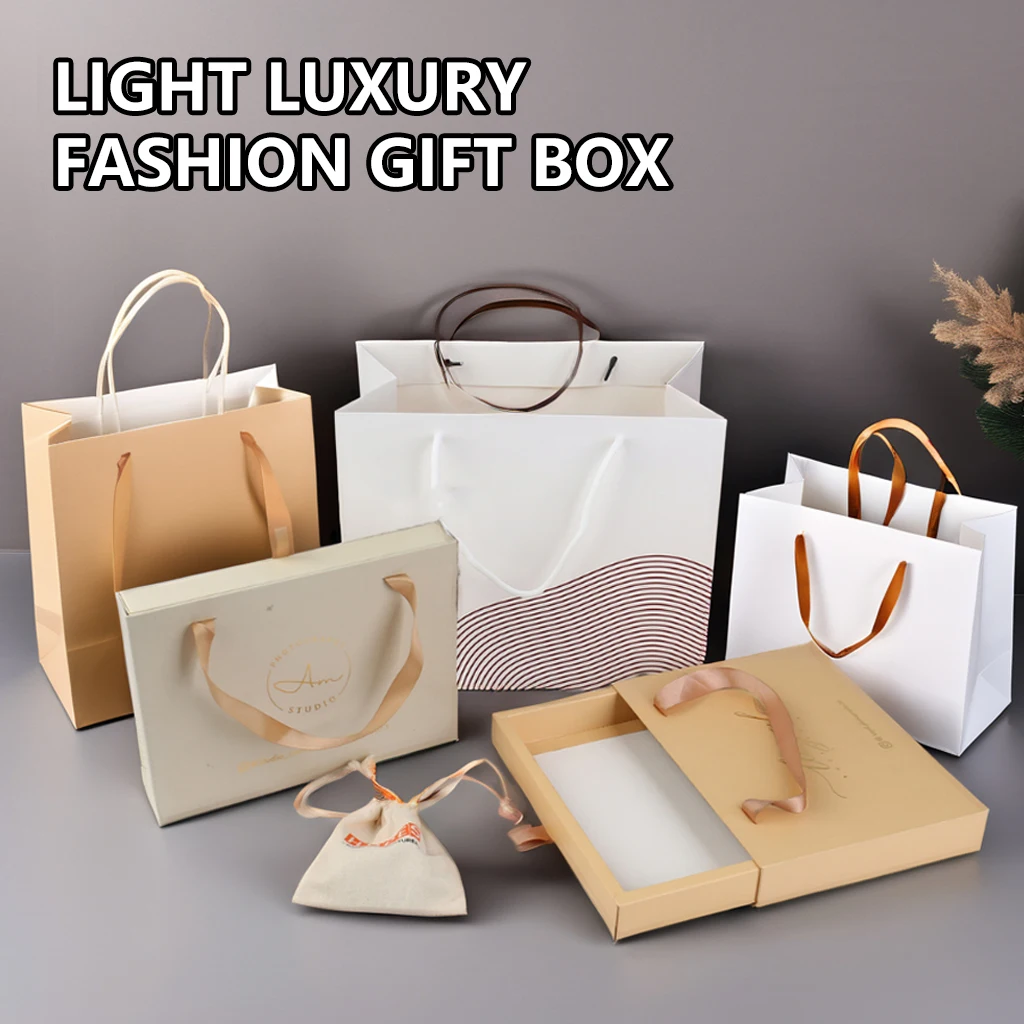 Custom Luxury Jewelry Packaging Box Foil Hot Stamping Logo Sliding Drawer Rigid Paper Box with Ribbon Handle for Gift Box factory