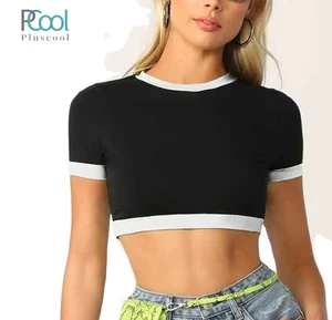 Fitted Ringer Crop Tops Slim Fit T-shirts for Women