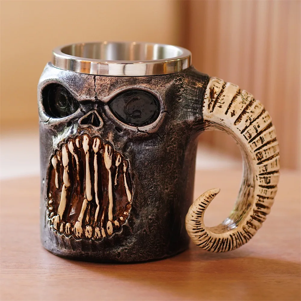 New Stainless Steel Resin Mug SKA48 Sheep Horn Handle Angry
