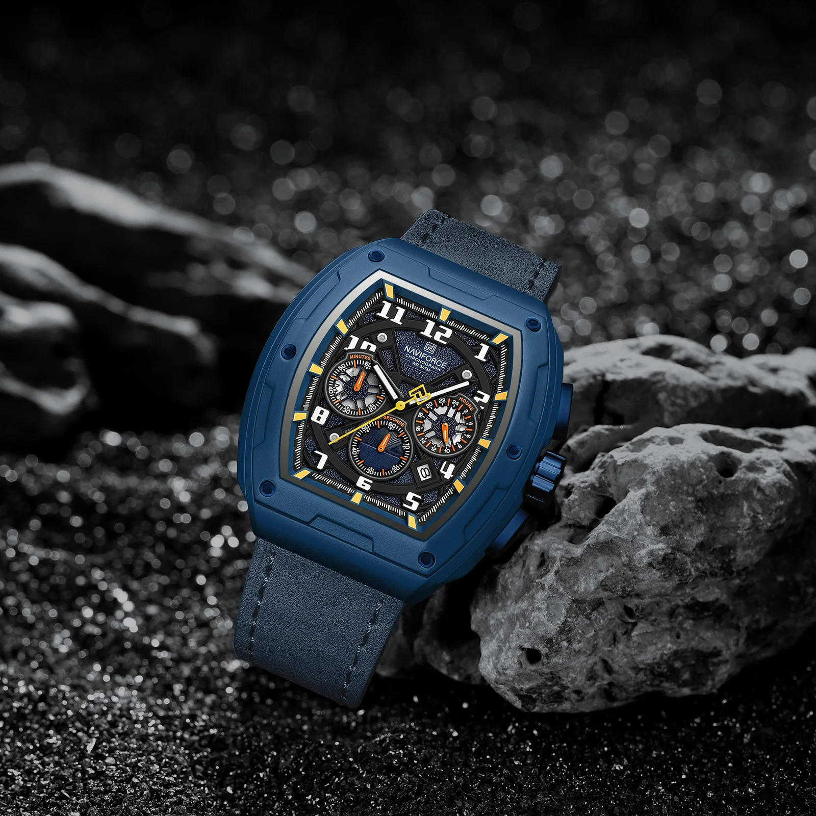 NAVIFORCE 8053 Relógio Masculina Moda Couro Banda Quartz Relógio de Pulso Cronógrafo À Prova D' Água Relógio Luminoso Relogio masculino