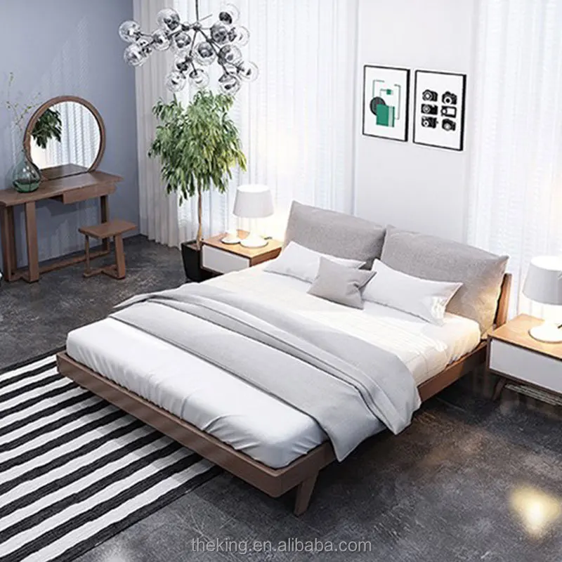 Nordic Furniture Solid Wood Bed Rubber Wood Simple Soft Bed