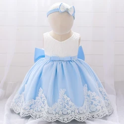 Wholesale Newborn baby girl dress floral christening party event frock little princess skirt with free hairband L1911XZ