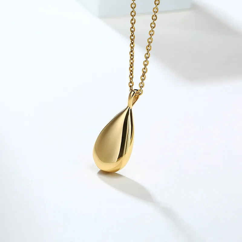 Stainless Steel Water Drop Tear Shaped Memorial Keepsake Locket Gift Cremation Ash Urn Pendant Necklace Jewelry for Women