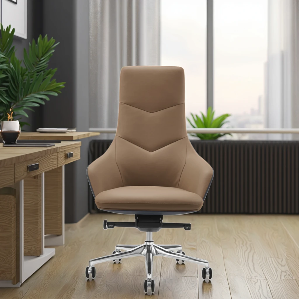 High Quality Modern Ergonomic Adjustable PU Leather Executive Office Chair with Aluminium Base 3