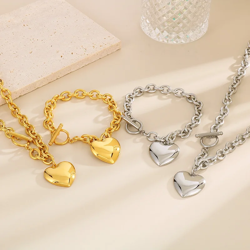 Jewelry Sets Stainless Steel Bracelet and Necklace Set Personalized Simple Heart-Shaped Luxury Designer Jewelry