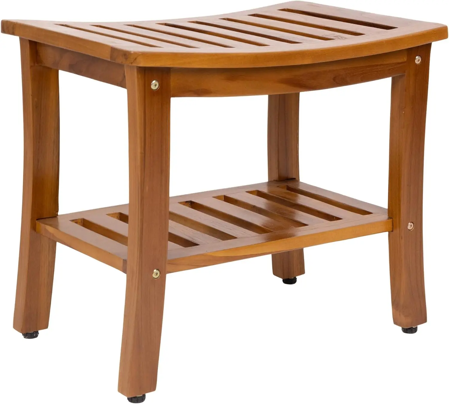 Modern Teak Wood Shower Bench with Shelf Waterproof Stool for Outdoor Patio Garden Yard  Bathroom Kitchen