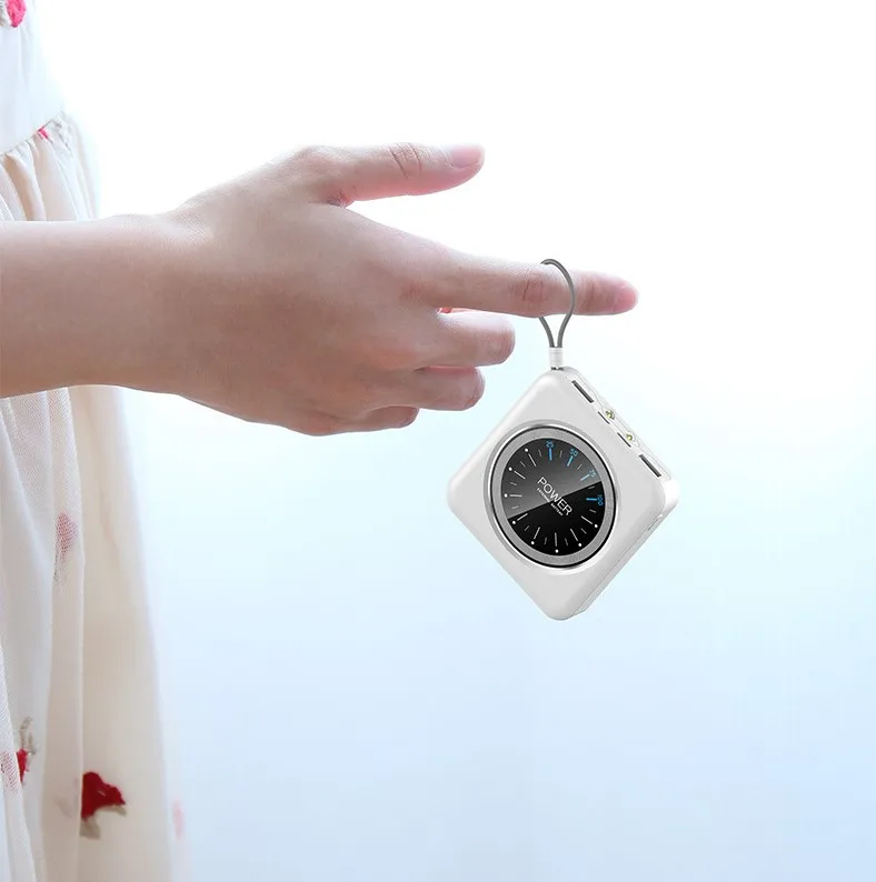 Mini Portable Phone Charger Power Bank 10000mAh Clock Design Emergency Power Bank Type-C Bracelet With Keychain Pocket Size