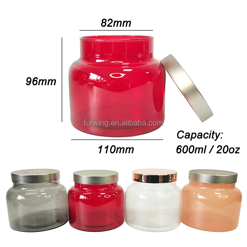 18oz Unique Custom Logo Black White Red Apothecary Candle Jars Glass Candle Container With Metal And Wooden Lid details