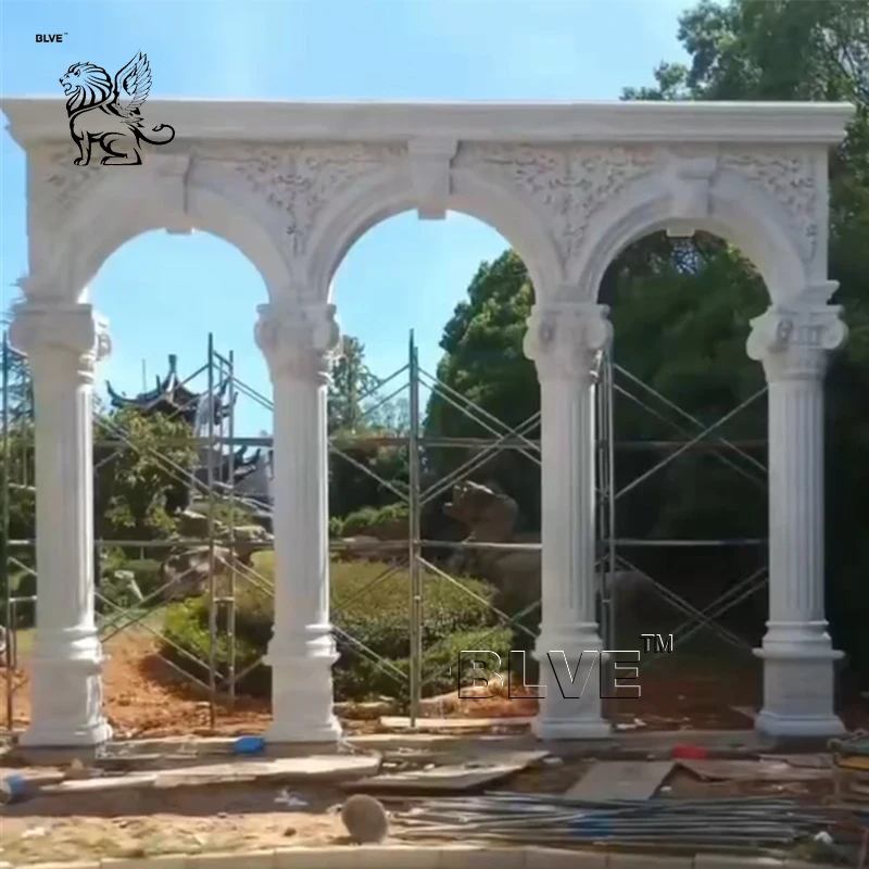 BLVE Decorative Building Design Large Handcarved White Stone Roman Greek Naked Man Pillar Statue Marble Square Columns