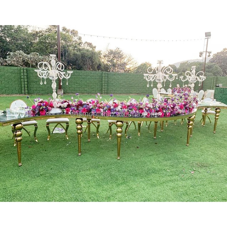 Luxury Golden Moon Table Half Round Stainless Steel Wedding Dining Table for Events