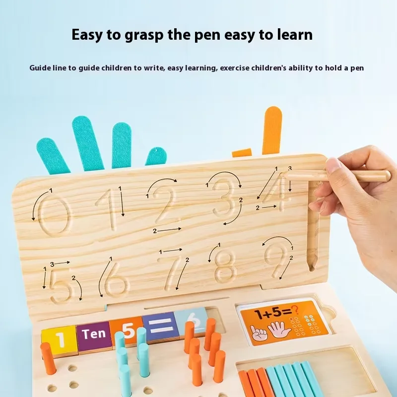 新作おもちゃ 子供向けモンテッソーリ教材 両面指折り数え&数字なぞり書きボード 教育用算数おもちゃ 子供向け