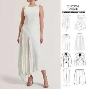 Custom Elegance Apparel Summer A-Line Maxi Dress O-Neck Midi Casual Solid Color Sleeveless Pleated Dresses for Women