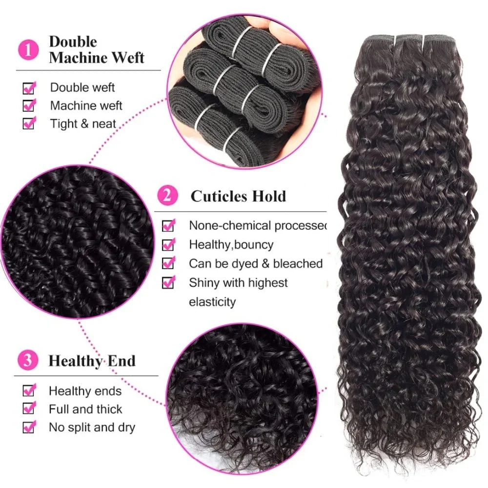 Pacchetti di capelli intrecciati Water Wave, estensioni di capelli umani brasiliani grezzi, 4 pacchetti di capelli ondulati bagnati non trattati_voghion.com