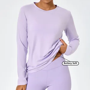 OEM Custom Round Neck Workout Running T Shirts for Women Sports T Shirt Long Sleeve Comfortable High Quality Yoga Top