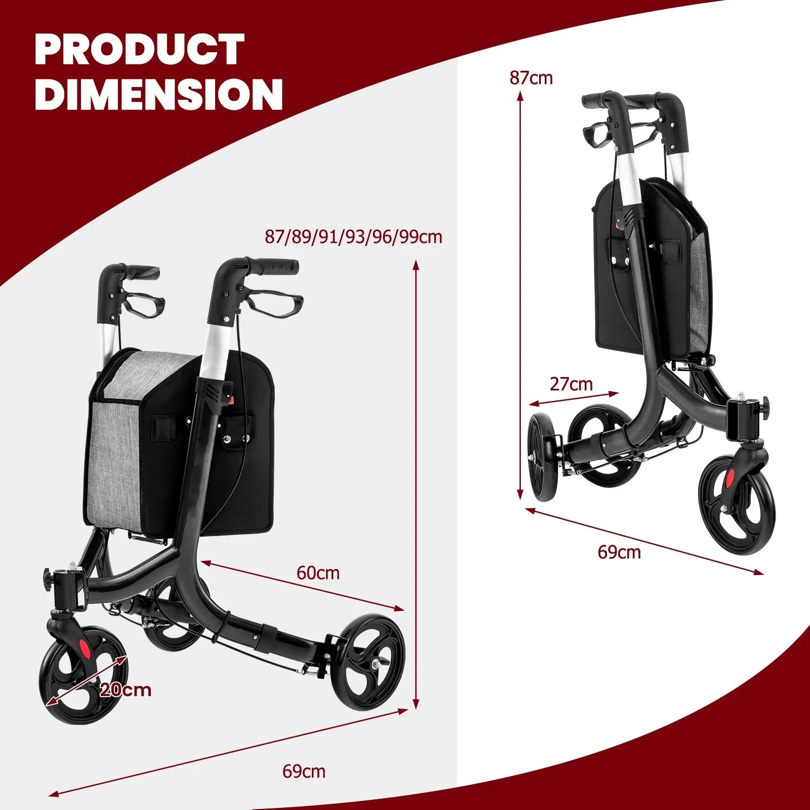 product lightweight portable folding wheeled walker disability products stroke recovery equipment walking for adults with seat-12