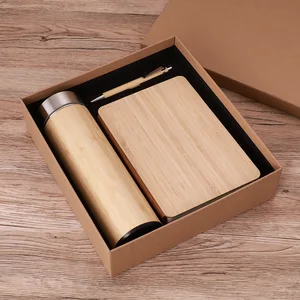 Custom Promotions A5 Bamboo Notebook Corporate Gift Sets for Education Hardcover with Leather Cover Thread or Thermal Binding
