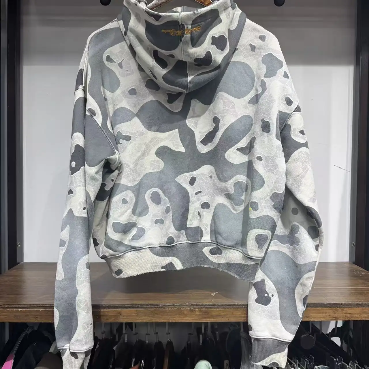 Custom Vintage Washed Allover Printed Heavy Weight Cotton Zip up Hoodies Men Custom Applique Embroidery logo Patched Camo Hoodie gallery 4