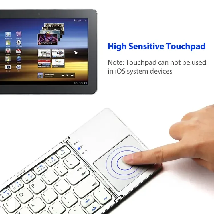 FCC CE RoHs Pocket-sized Rechargeable Wireless Bluetooth Ultra-Thin Slim Mini Folding Keyboard with Touchpad Foldable Keyboard