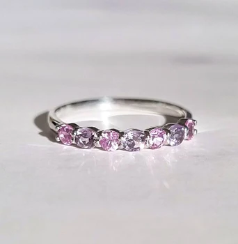Pink Sapphire And Pink Amethyst Ring 925 Sterling Silver Half Eternity Band Ring