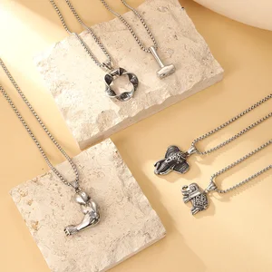 2026 Men's Hiphop Stainless Steel Elephant Cast Pendant Necklace Link Chain Auspicious Animal Retro Amulet Talisman Jewelry
