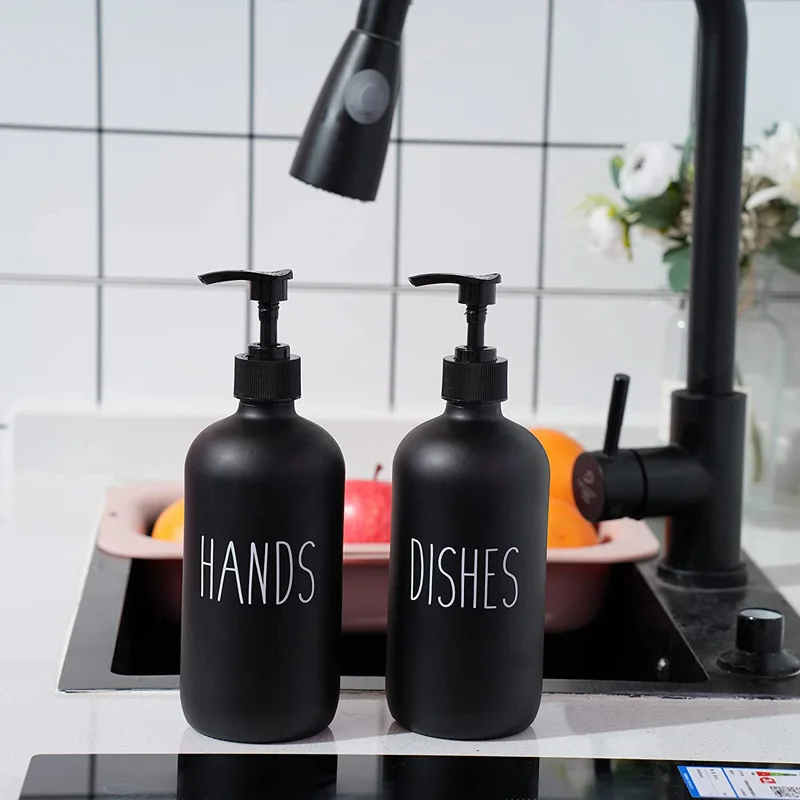 product 500ml black and white hand sanitizer glass bottle body wash dispenser bottle press dispenser empty bottle-51