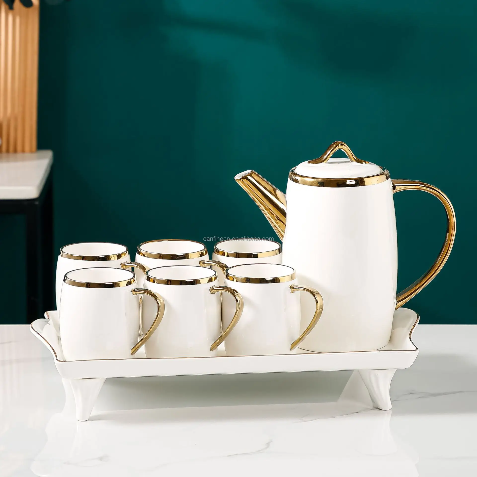 Juego De Tazas De Café Brandani Porcelana Blanca Elegante,