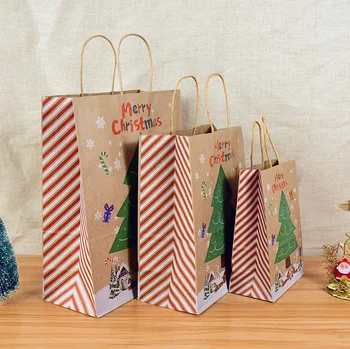 Large Christmas Paper Gift Bags Merry Christmas Tree Printed 2022 New Year Present Candy Clothes Packaging Bags Paper