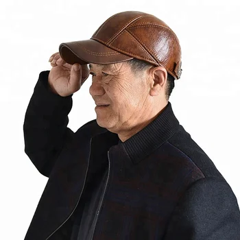 Cappellino da baseball invernale in pelle fatto a mano con paraorecchie