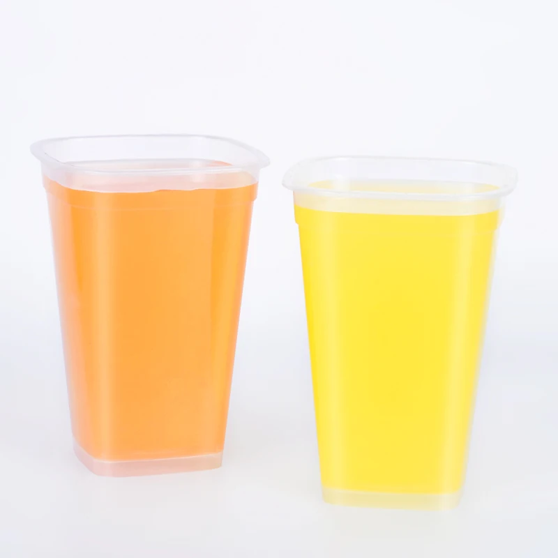 Printed Customized Logo square 400ml Disposable Transparent Plastic Milk Tea Cup Cold Drink Cup