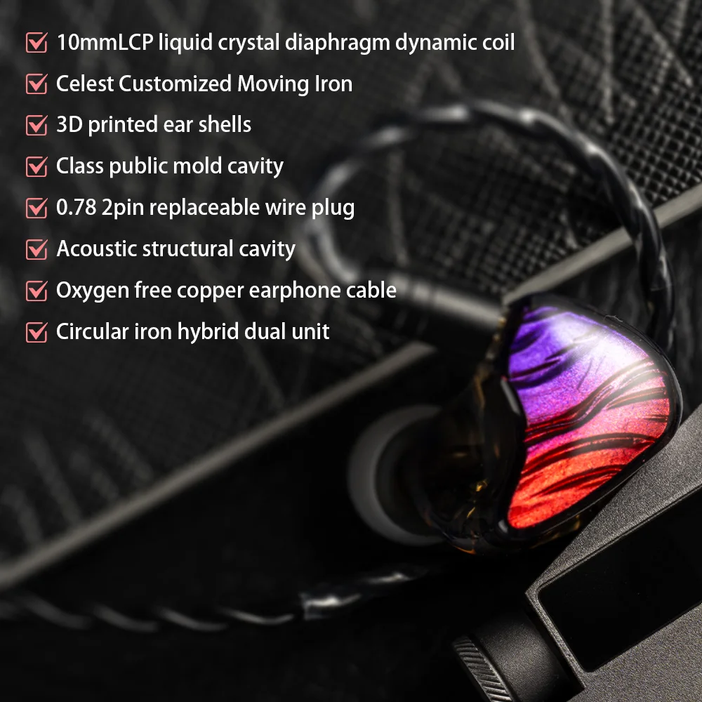 Celest Type-C Wired Headphones With Mic 1 Dynamic Driver 1 Balanced Armature Deep Bass Headphones for Student
