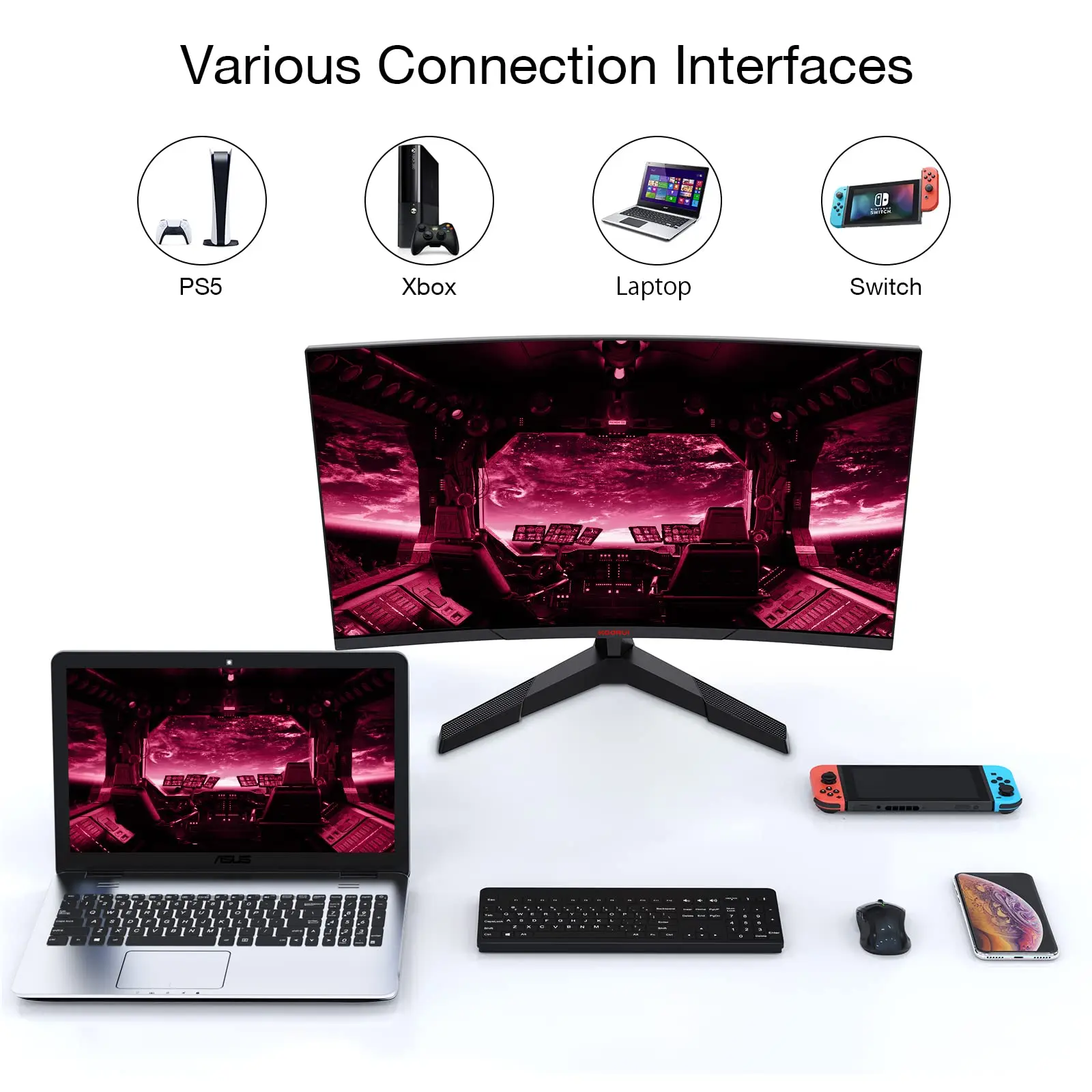 KOORUI 27 Inch Curved Gaming Monitor 2560x1440, 144Hz Refresh Rate