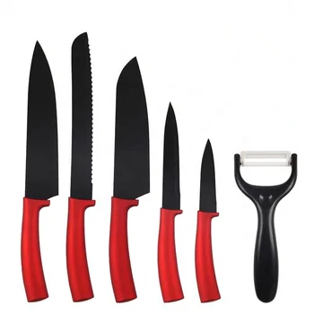 FACTORY gift box most popular colorful stainless steel 6pcs non-stick coating promotion kitchen knife set