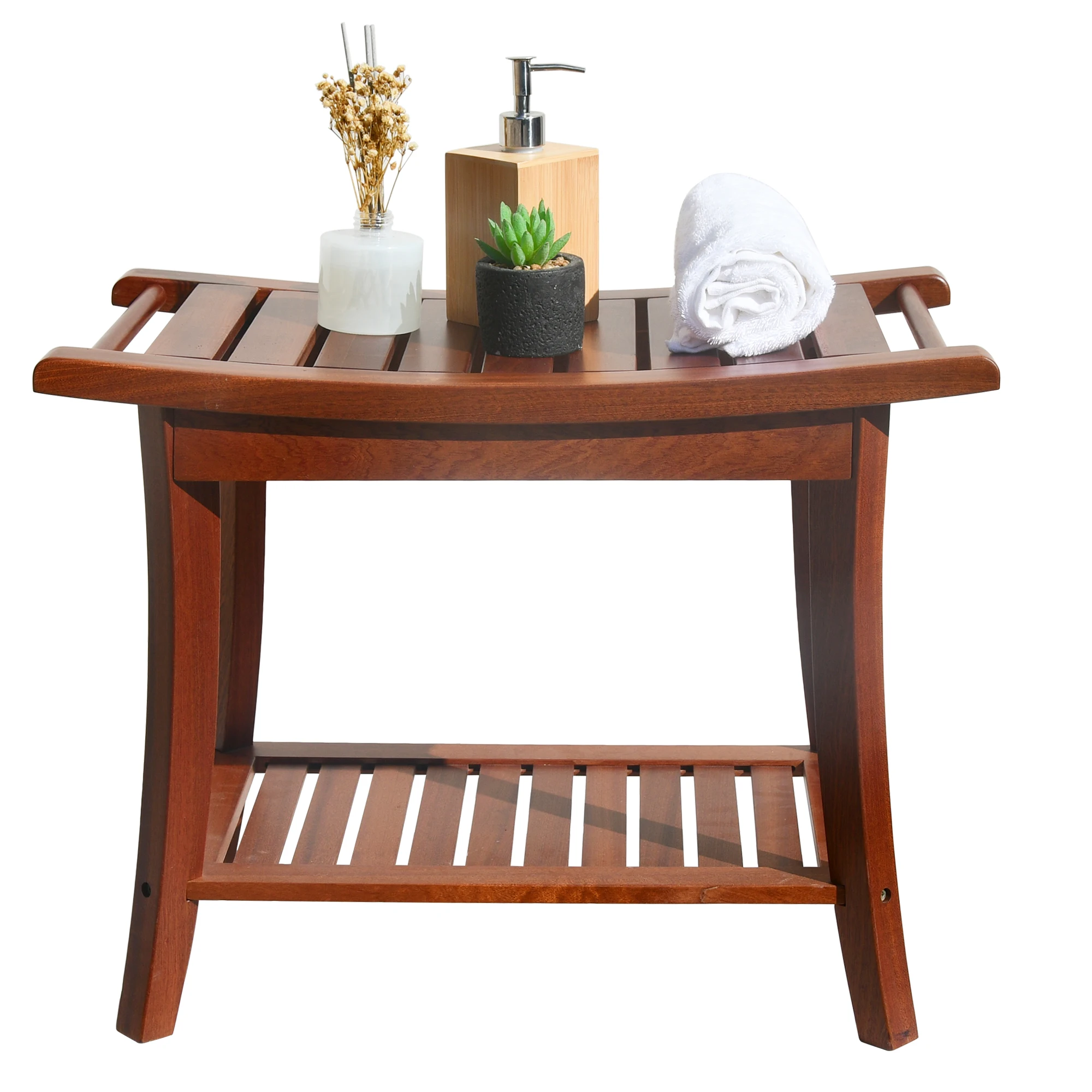 Heavy Duty Teak Solid Wood Shower Bench Shelf Bath Seat Chair With Foot Stool,24" Wood Spa Bath