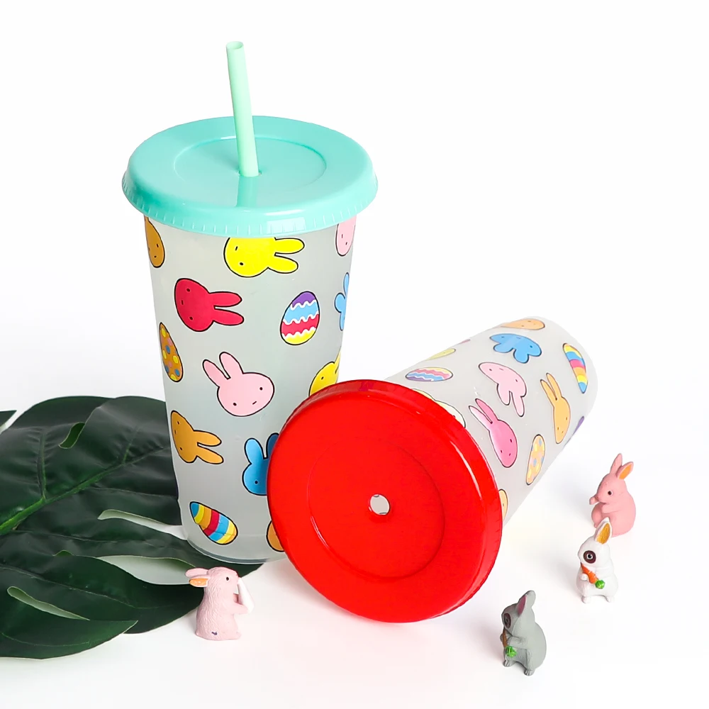 Gift Magical pp Temperature Magic Plastic Tumbler Colour Water Cold Color Changing Cup with Lid and Straw